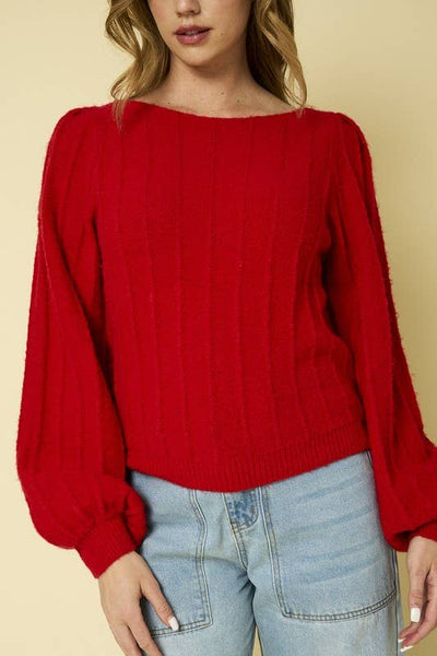 Ribbed Pointelle Bubble Sweater