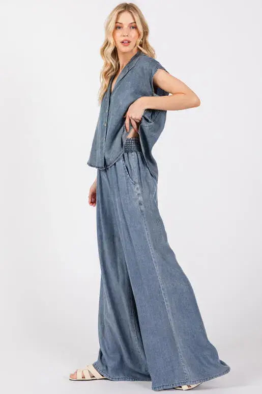 Tencel Collared Button Down Top