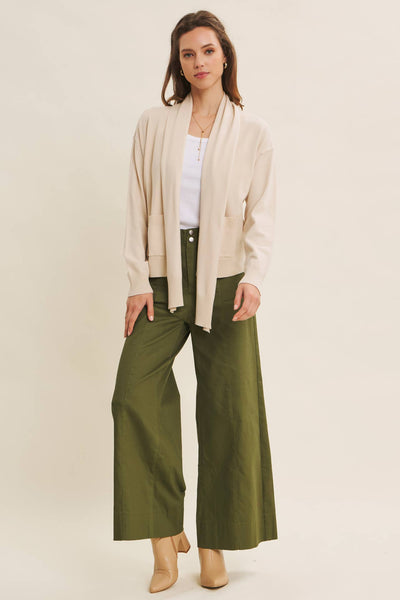 OLIVE WIDE-LEG ANKLE LENGTH PANTS