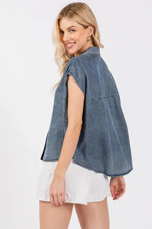 Tencel Collared Button Down Top