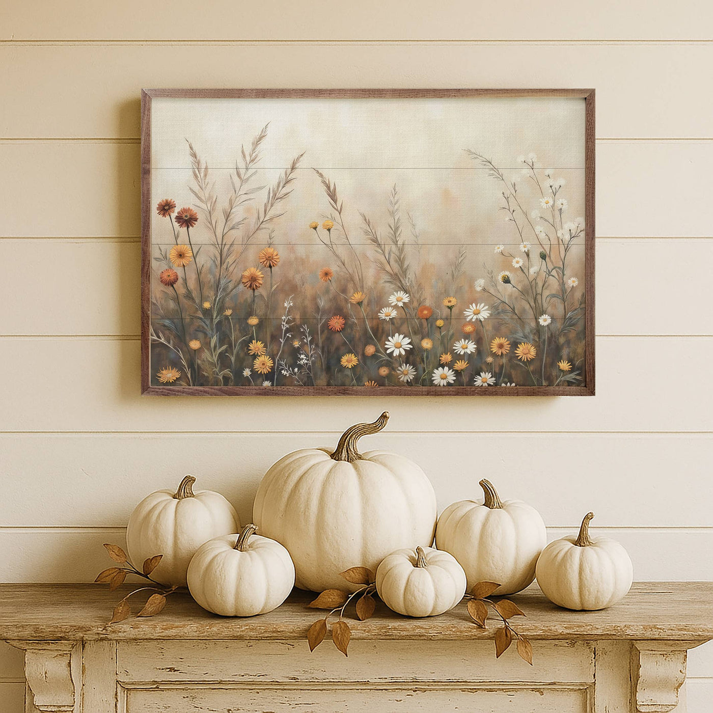Fall Field With Mums And Daisies: 16x10