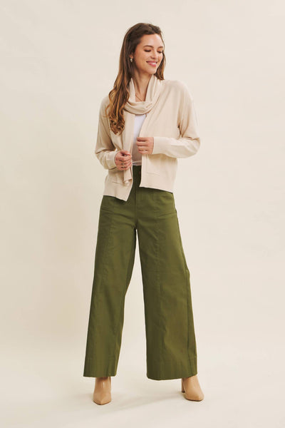 OLIVE WIDE-LEG ANKLE LENGTH PANTS