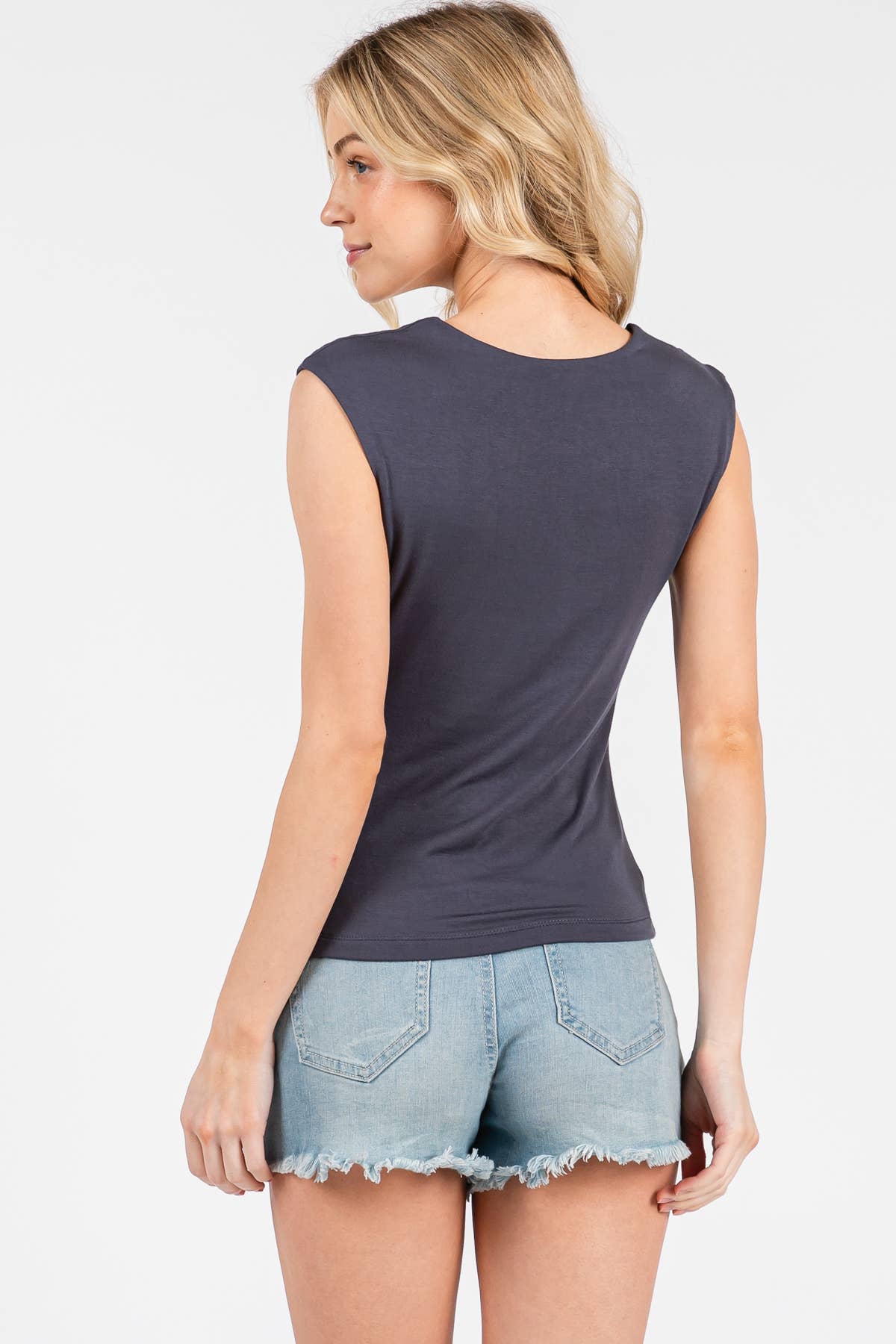 Square Neck Solid Sleeveless Top / S M L
