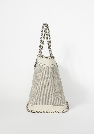 Large Woven Cotton Zip-Up Tote Bag