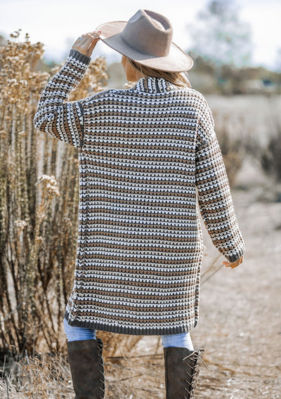 Chunky Striped Ribbed Knit Open Front Cardigan