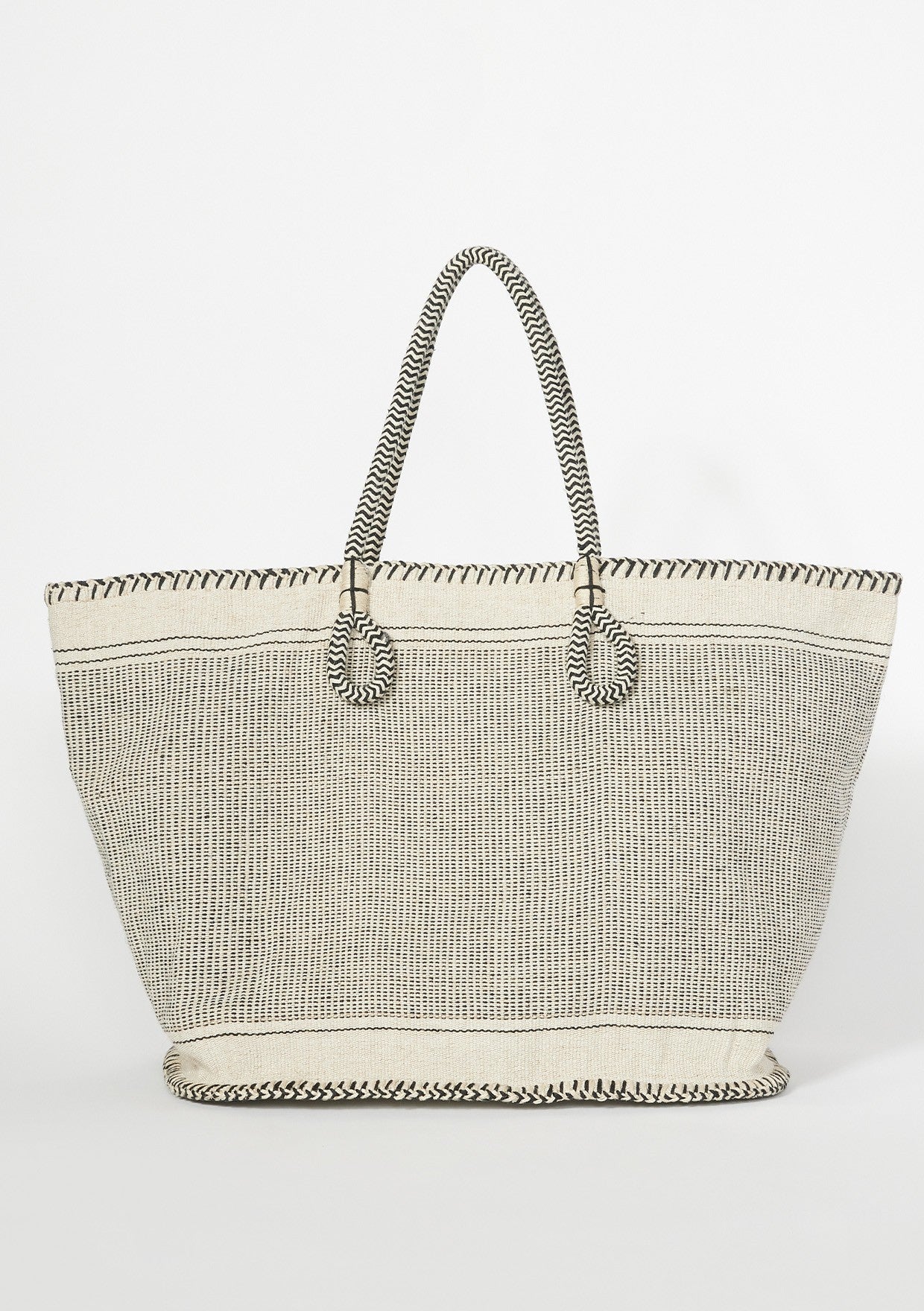 Large Woven Cotton Zip-Up Tote Bag