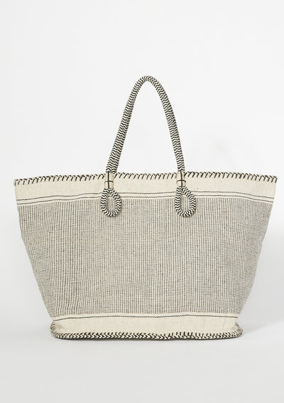 Large Woven Cotton Zip-Up Tote Bag