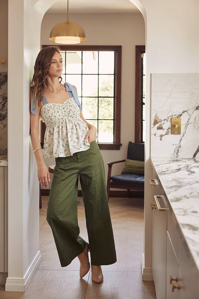 OLIVE WIDE-LEG ANKLE LENGTH PANTS