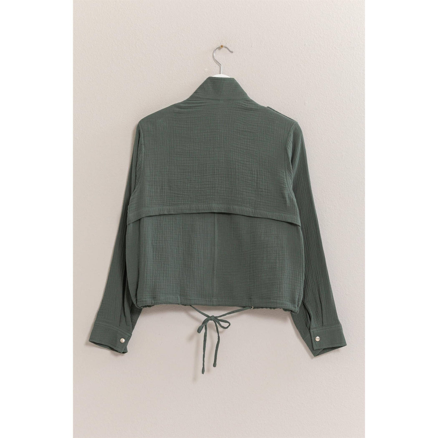 Double Gauze Jacket With Drawstring Hem: TEAL GREEN / S-M-L