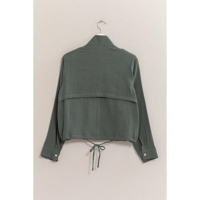 Double Gauze Jacket With Drawstring Hem: TEAL GREEN / S-M-L