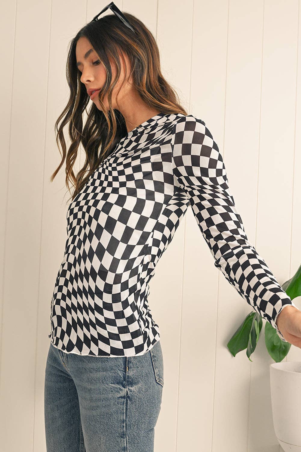 Rory Checkered Mesh Top