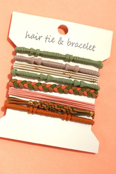 BOHO DUAL FUNCTION KNOT BRACELET HAIR TIES | 40BH103: Pastel,Olive,Tan