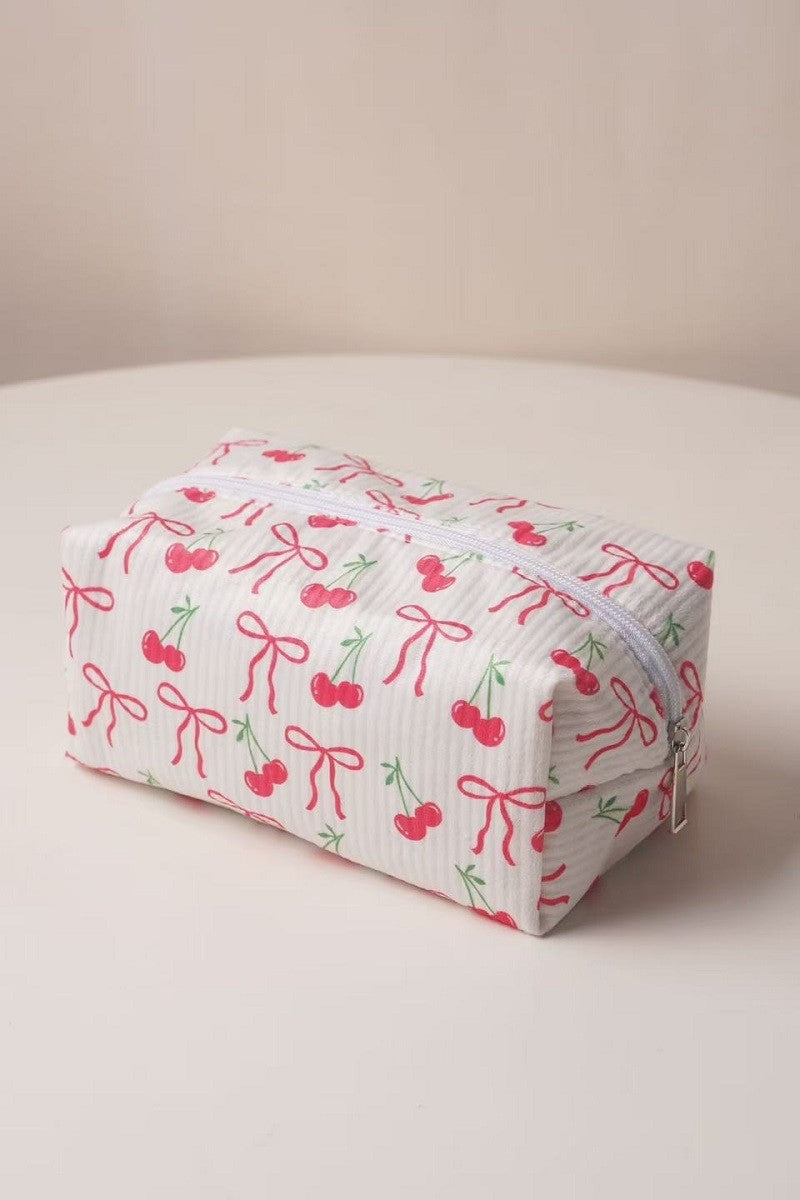 Bow Print Cosmetic Makeup Pouch Bag
