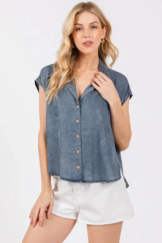Tencel Collared Button Down Top