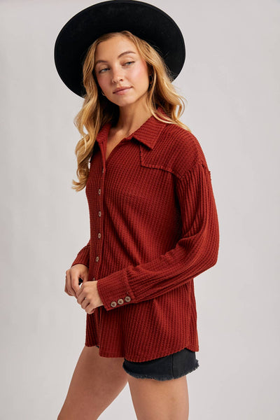 BRUSHED WAFFLE BUTTON UP SHIRT