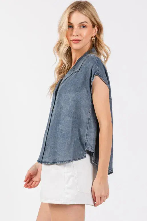 Tencel Collared Button Down Top