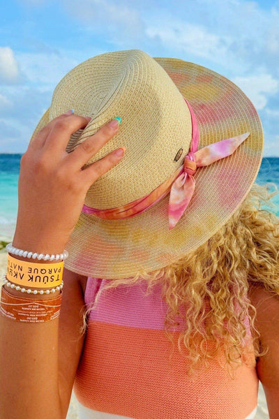 Veda Tie Dye Brim Panama Hat: Pink