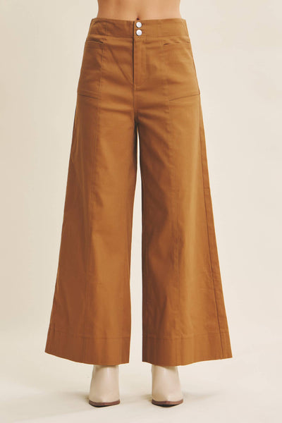 OLIVE WIDE-LEG ANKLE LENGTH PANTS