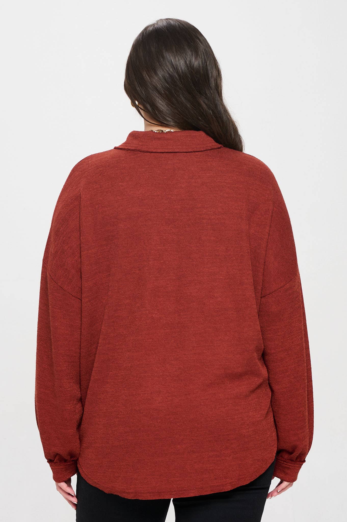 Plus Collared Raw Edge Knit Top