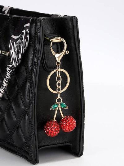 RHINESTONE CHERRY DROP KEYCHAIN BAG CHARM | 40KC127: Gold
