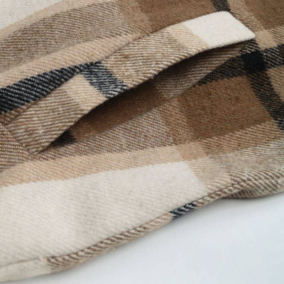 Brushed Plaid Long Coats With Pockets