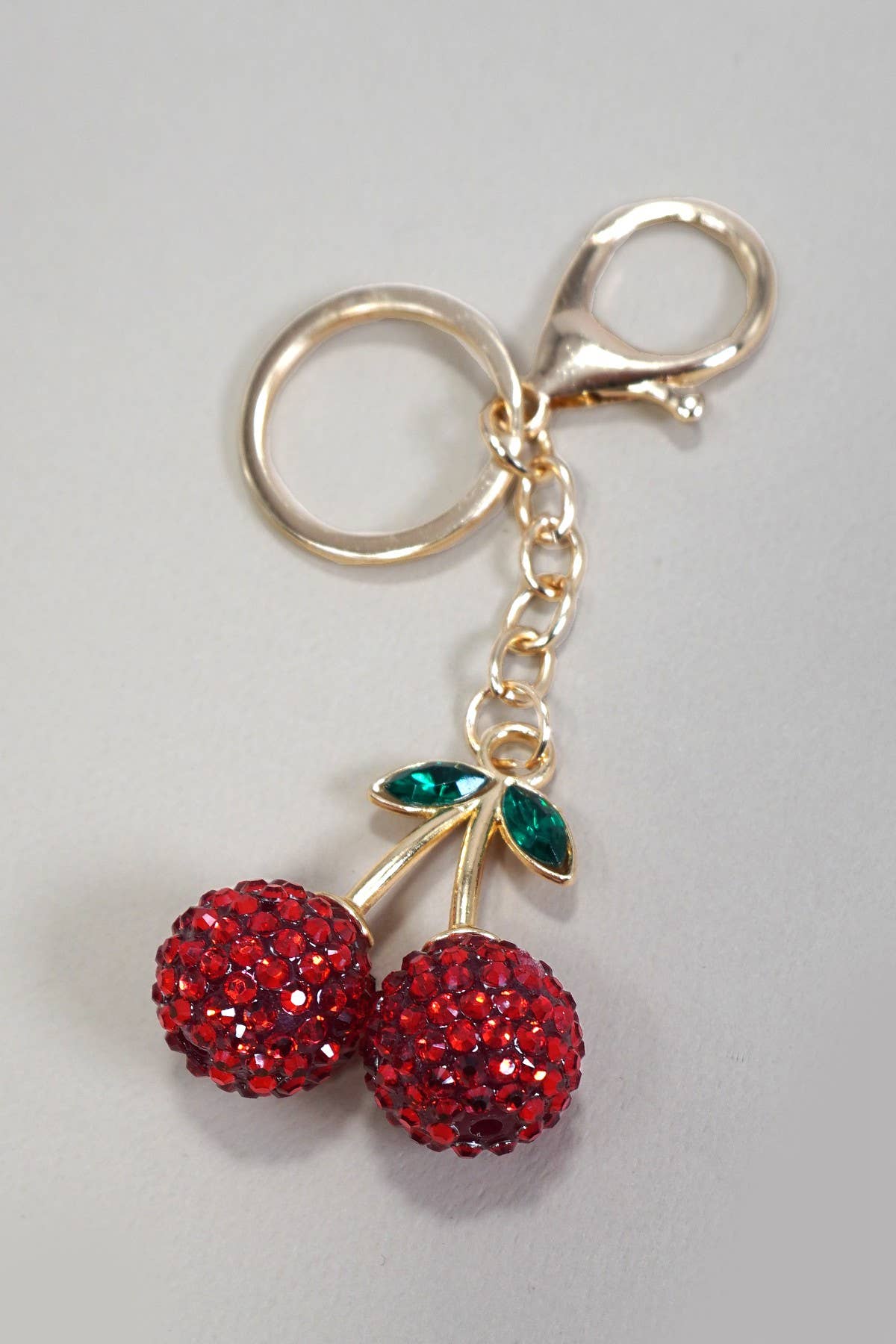 RHINESTONE CHERRY DROP KEYCHAIN BAG CHARM | 40KC127: Gold