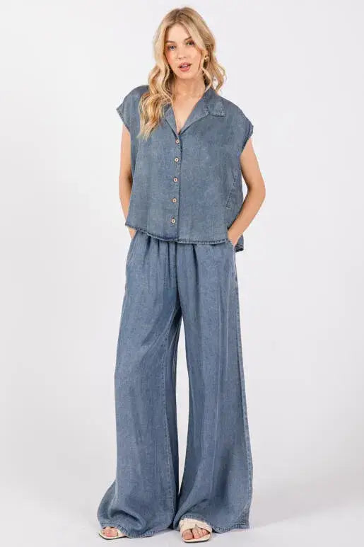 Tencel Collared Button Down Top