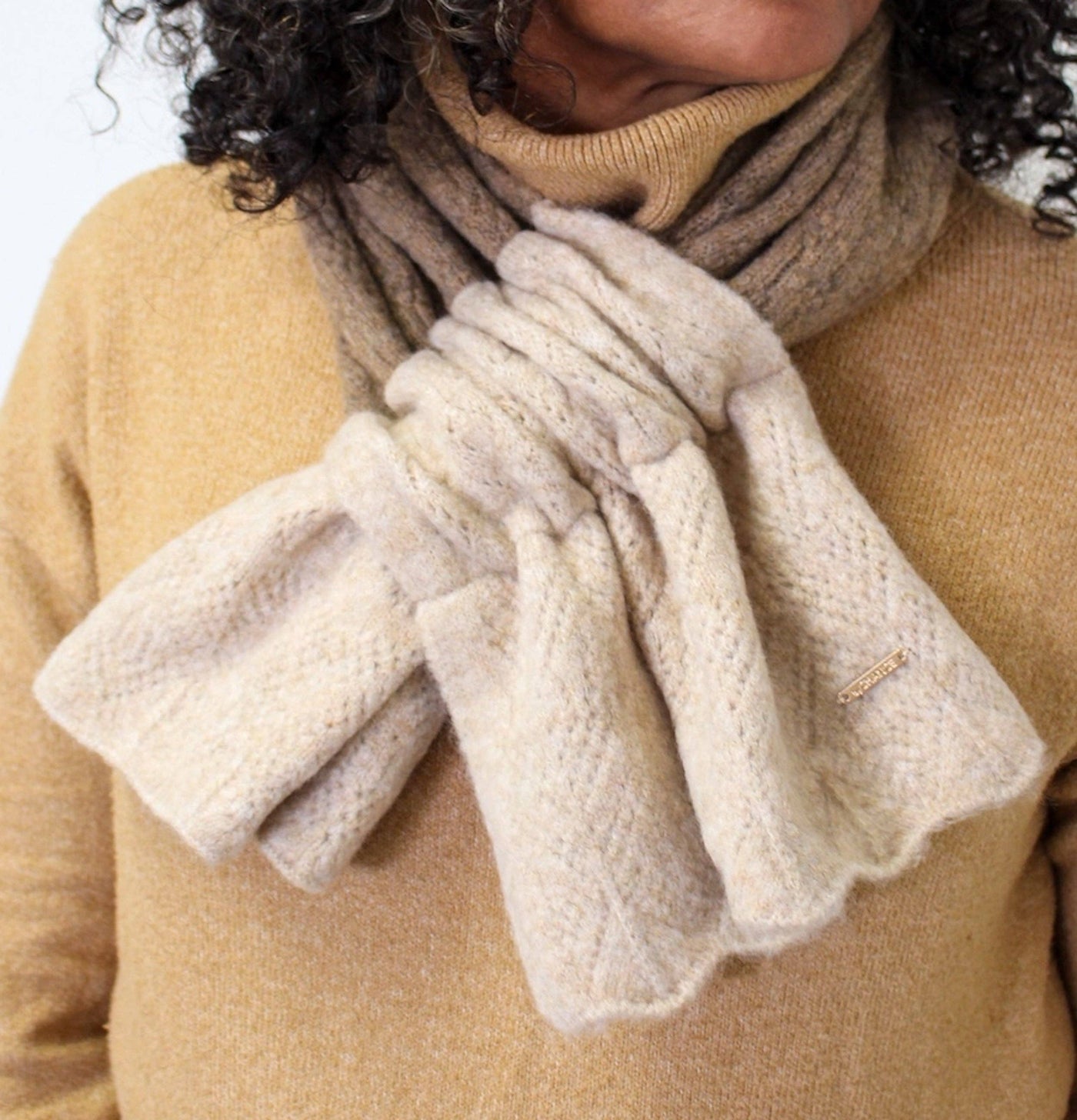 Winter Slide Through Scarf | Tan & Cream