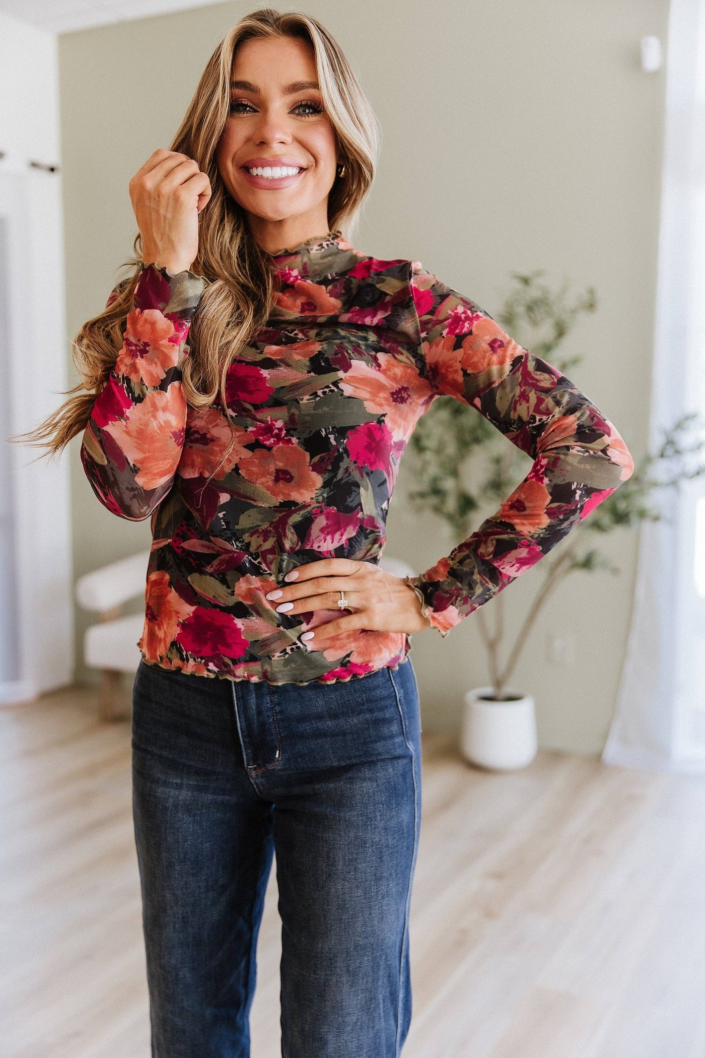 Isolde Floral Print Mesh Top
