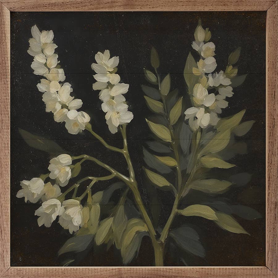 White Floral Prints On Black: 8x8