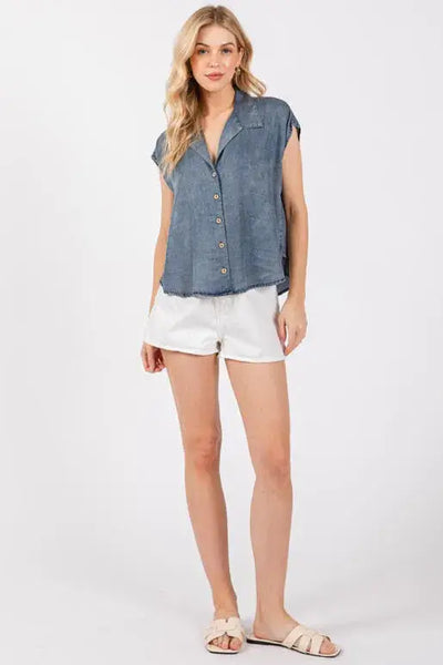 Tencel Collared Button Down Top