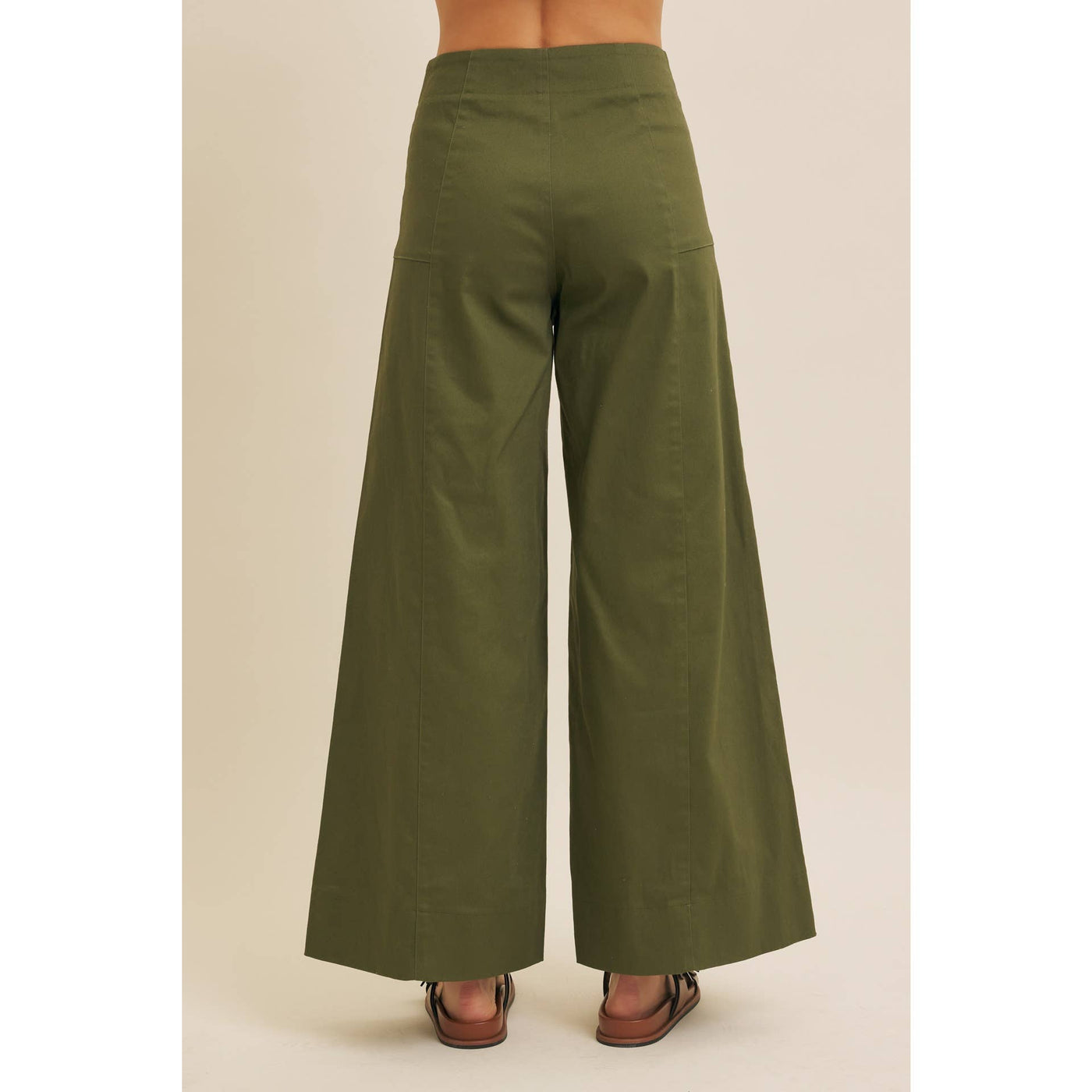 OLIVE WIDE-LEG ANKLE LENGTH PANTS