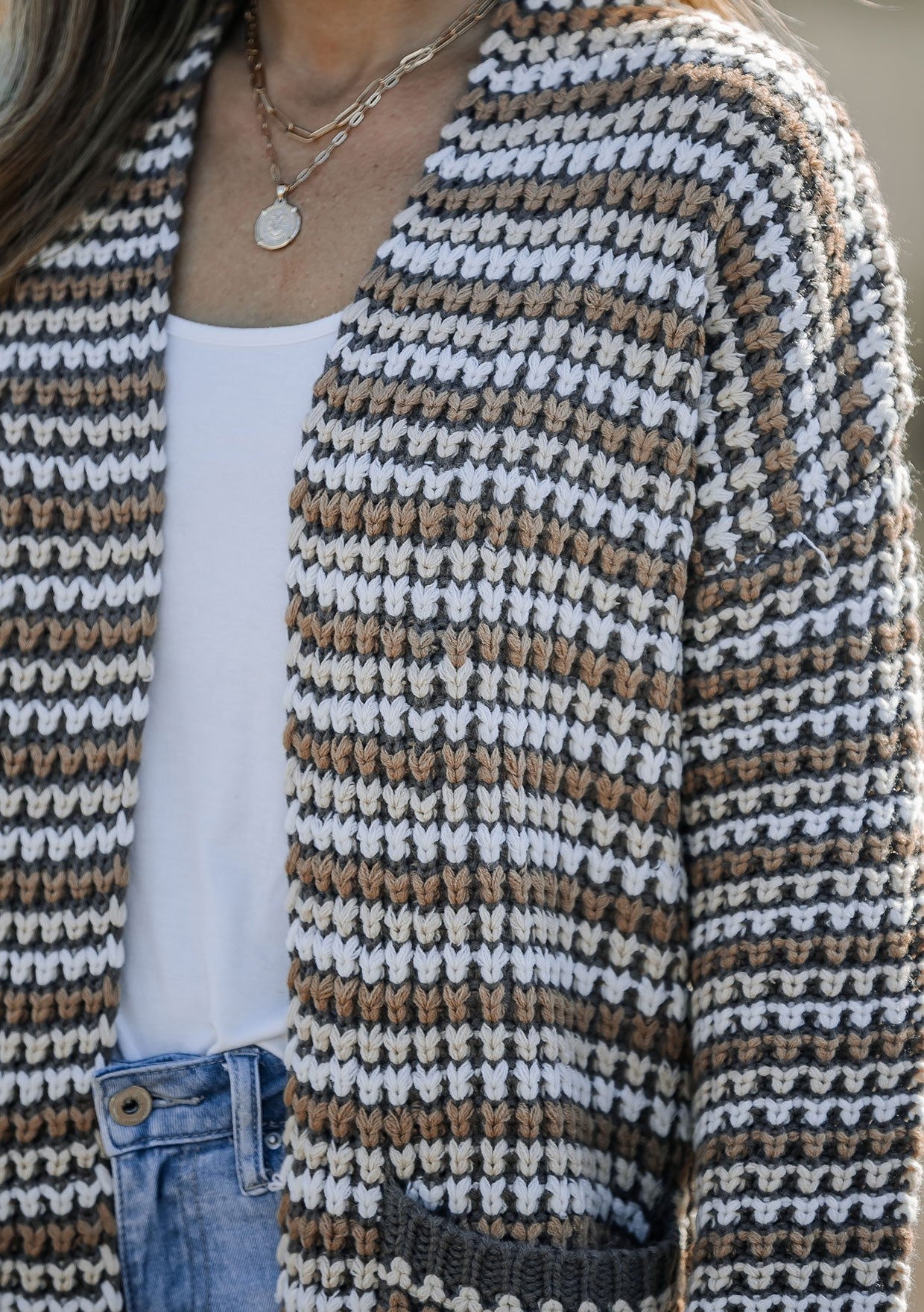 Chunky Striped Ribbed Knit Open Front Cardigan