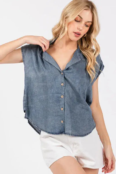 Tencel Collared Button Down Top