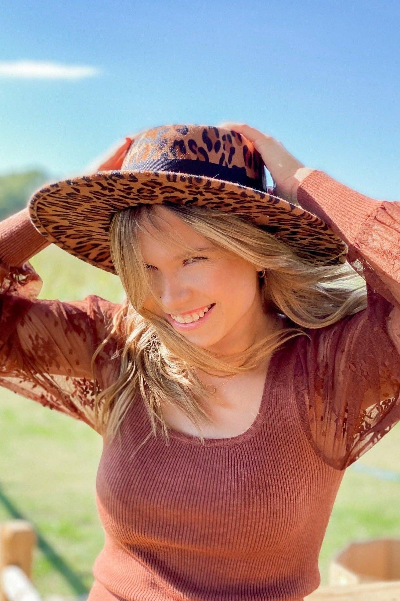 Mimi Felt Leopard Boater Hat