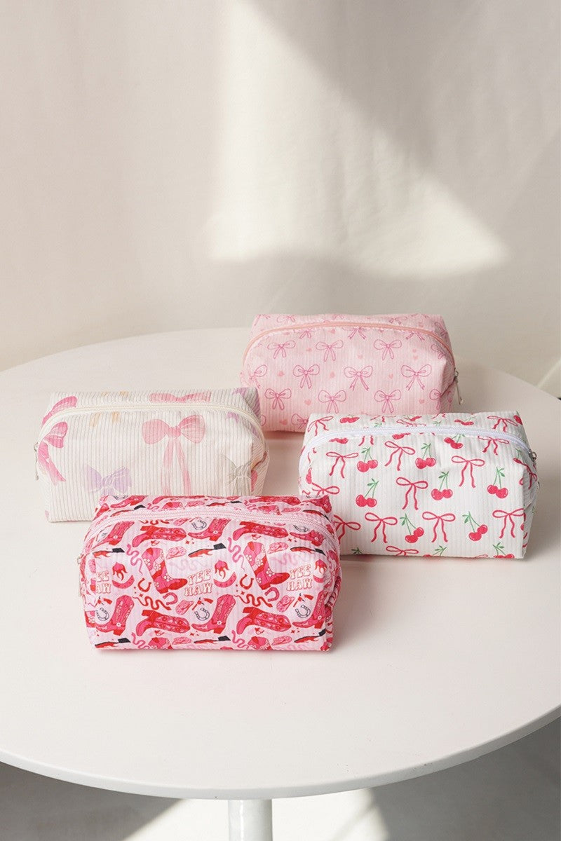 Bow Print Cosmetic Makeup Pouch Bag