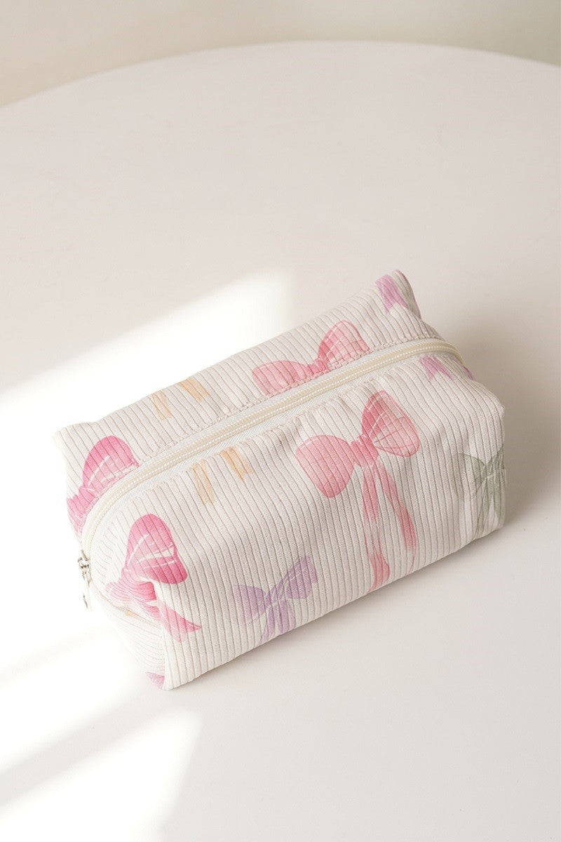 Bow Print Cosmetic Makeup Pouch Bag