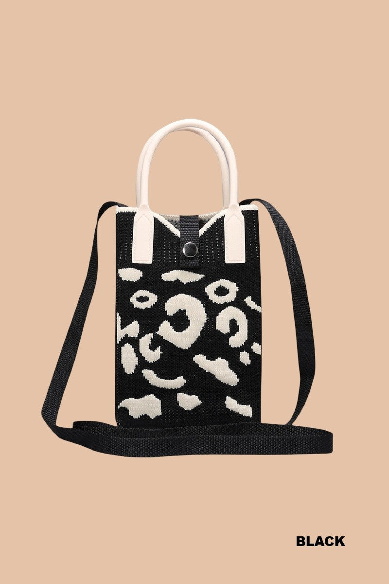 Leopard Canvas Minimalist Bag/Black, Cream