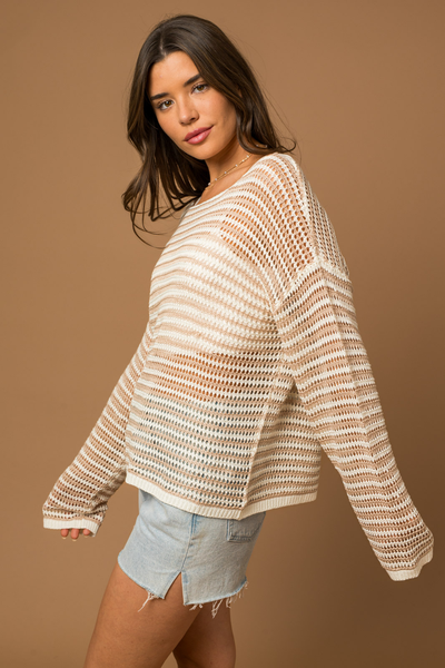 Long Sleeve Open Knit Light Weight Sweater