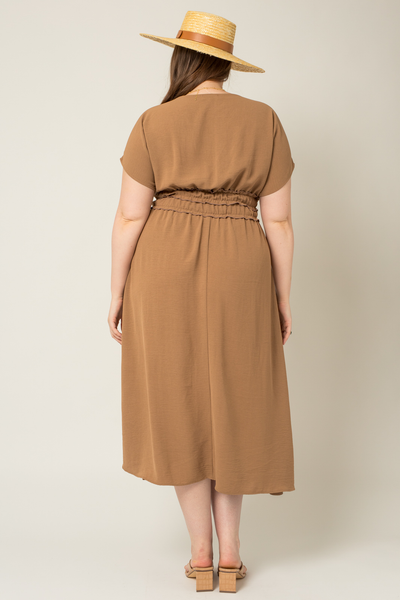 Plus Size Short Sleeve Elastic Waist Maxi Dress