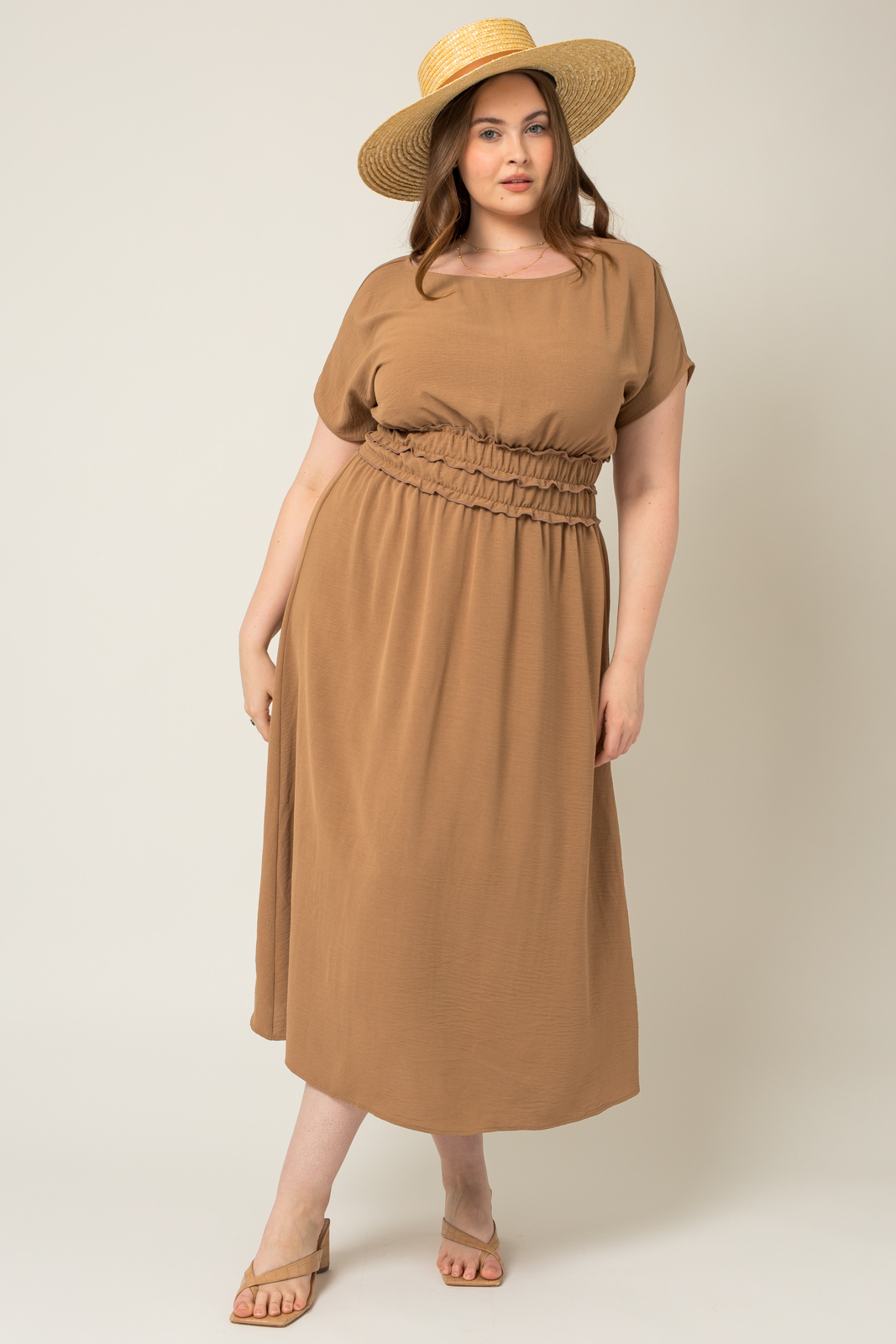 Plus Size Short Sleeve Elastic Waist Maxi Dress