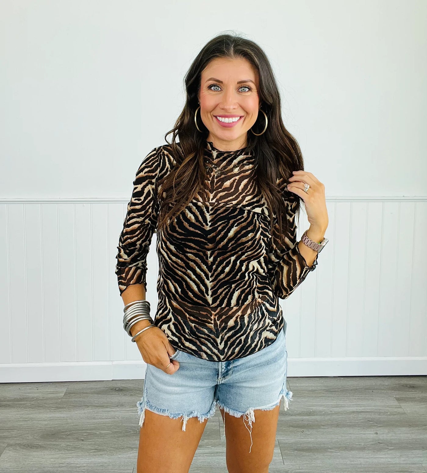 Zebra Print Mesh Top