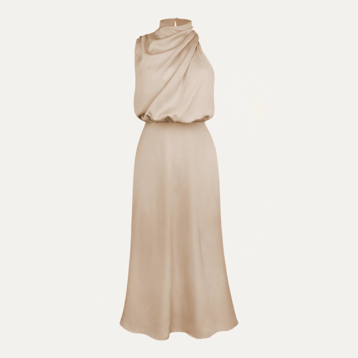 One-Shoulder Halter Formal Midi Dress